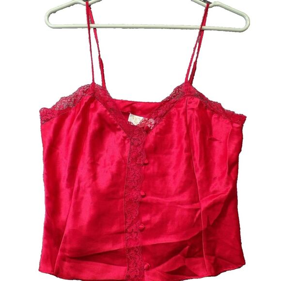 Victoria's Secret Tops - Vtg Y2K Victorias Secret Small Silky Lace RED Camisole Crop Top Womens VALENTINE